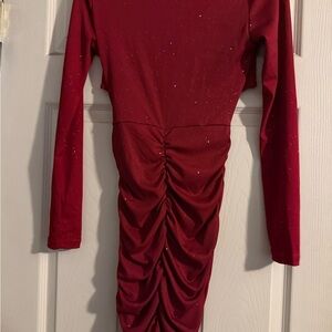 Red Ruched Long Sleeve Dress